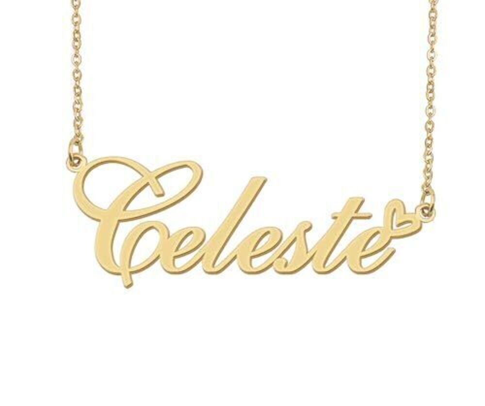 5502 Celeste Name Necklace Heart Charm Pendant 18k Gold Plated Stainless
